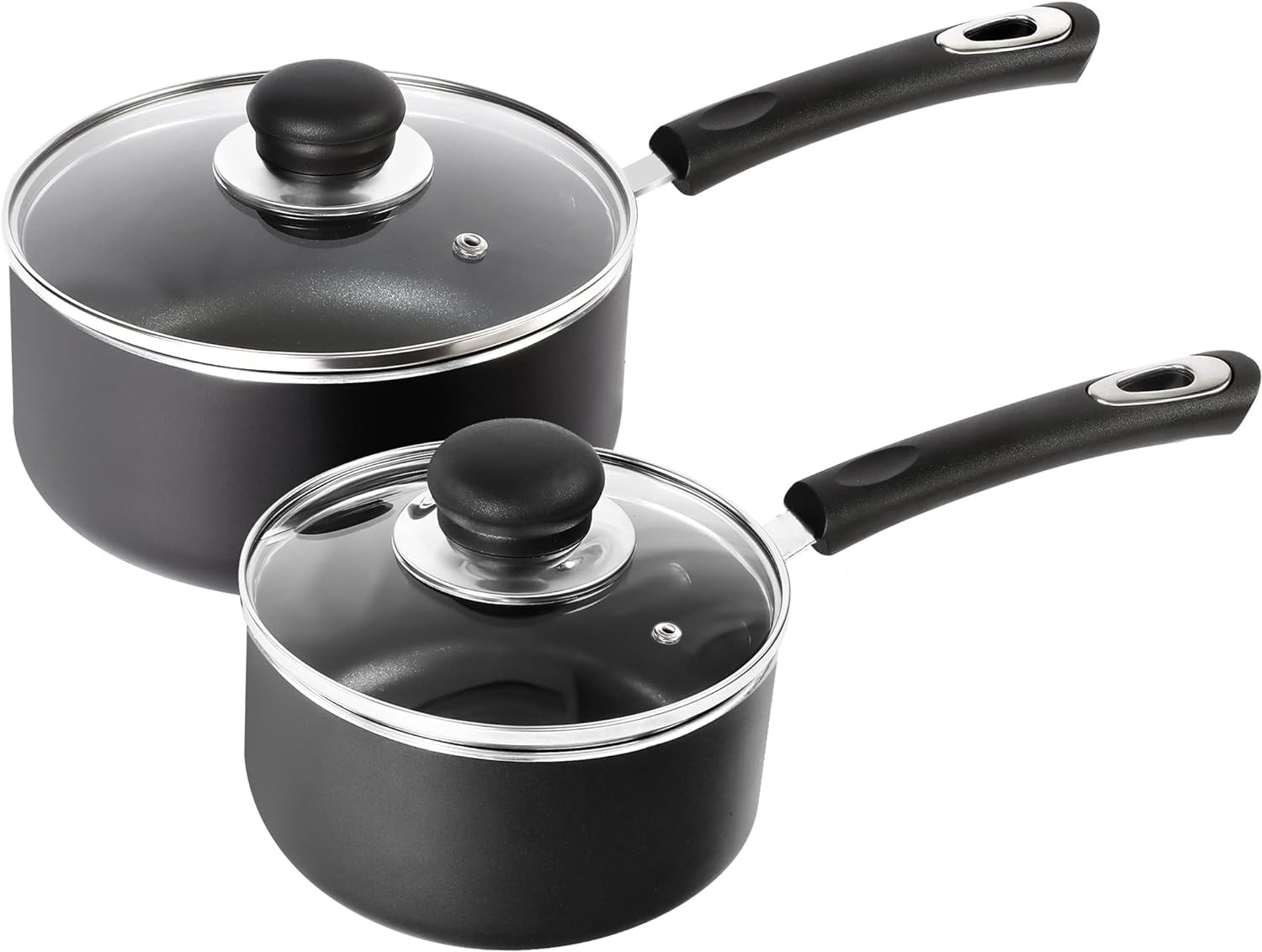 Utopia Kitchen Nonstick Saucepan Set with Lid, 1 Quart and 2 Quarts Multipurpose Pots Set for Home Kitchen or Restaurant (Grey-Black)