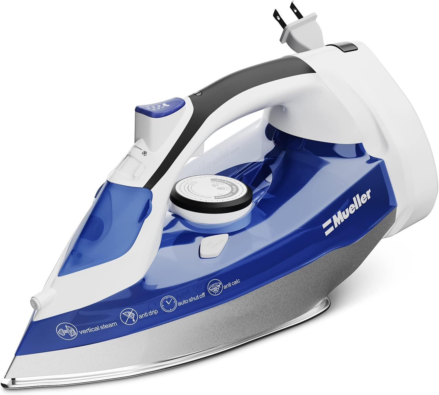 Mueller Professional Grade Steam Iron, Retractable Cord for Easy Storage, Shot of Steam/Vertical Shot, 8 Ft Cord, 3 Way Auto Shut Off, Self Clean