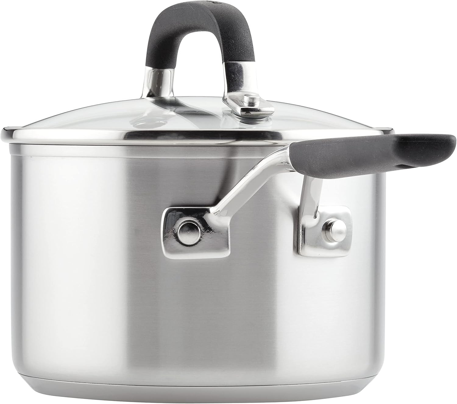 KitchenAid Stainless Steel Saucepan with Measuring Marks and Lid, 2 Quart, Brushed Stainless Steel